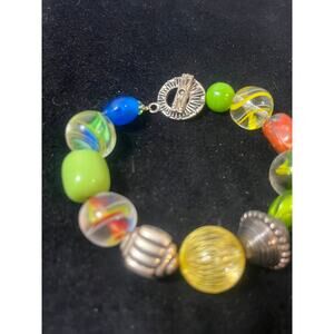 Marble Beads and Silver Charm Bracelet
